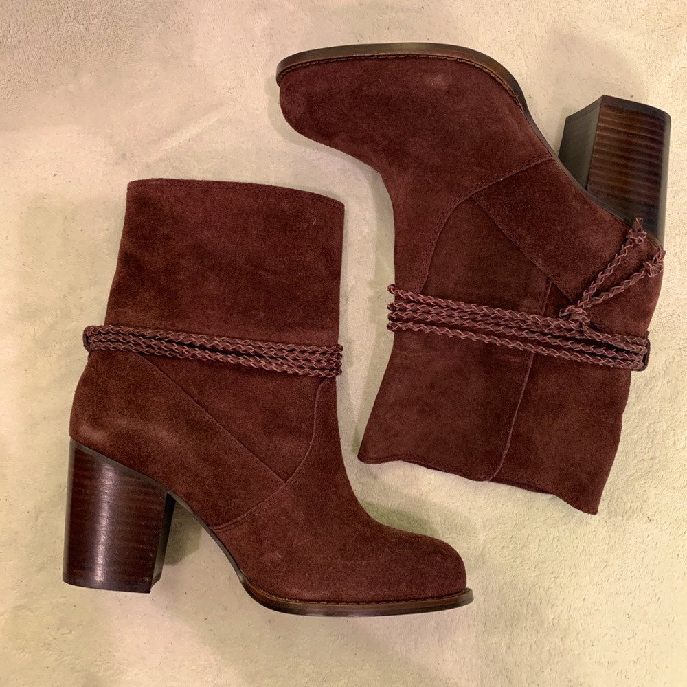 NEW Splendid Burgundy Suede Heeled Ankle Boots 8 M